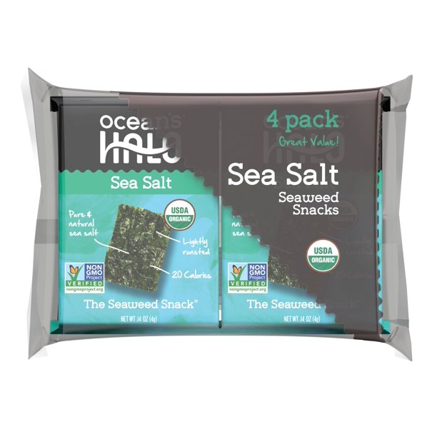 Ocean's Halo, 4pk Seaweed Snack, Sea Salt, Vegan GlutenFree Organic