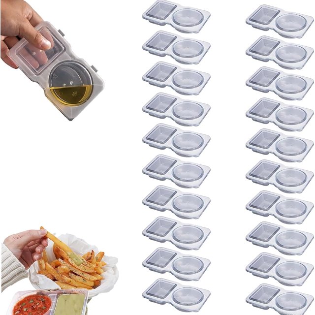 Reusable Grab and Go Snack Container with Lids, Mini Snack Packs Containers 2 Compartments, Disposable Condiment Container for Snacks, Takeout, Travel and Outdoor
