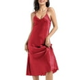 thumbnail image 5 of Women Satin Nightgown Silk Chemise Mini Slips V Neck Negligee Sleepwear with Adjustable Straps Watermelon Red XXL, 5 of 6