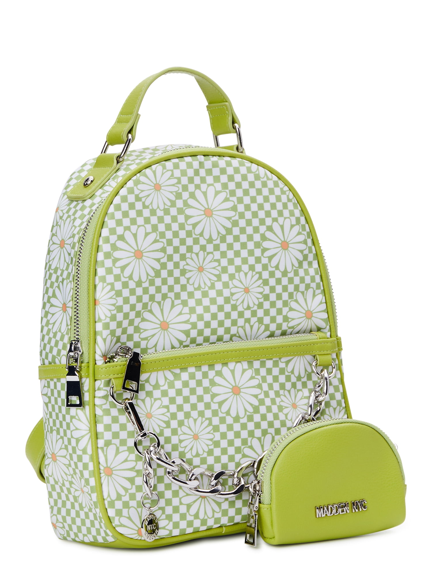 Madden NYC Women's Chain Accent Backpack with Removable Pouch Floral Checker