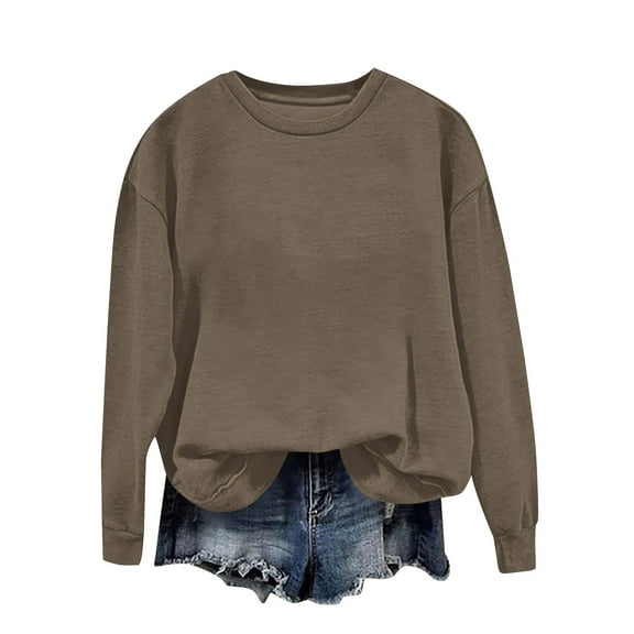 Women Fall Clothes Solid Color Long Sleeve Round Neck Womens Tops Shirts Blouse Pullover Sweatshirts for Fall Winter Fashion My Items