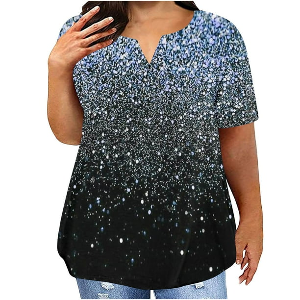 Plus Size Mujeres Blusas Cuello en V Casual Suelto Verano Blusa de Manga Corta para el Uso Diario Y Casual