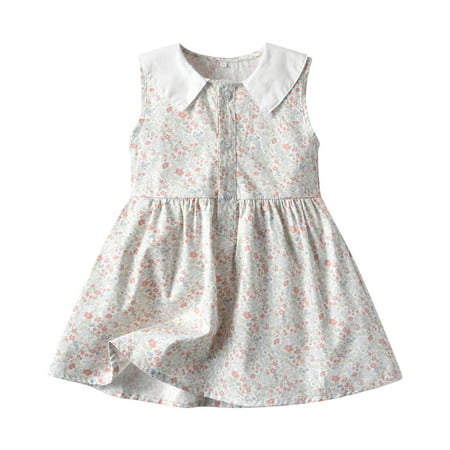 

Kids Toddler Baby Girls Spring Summer Floral Cotton Sleeveless Princess Dress Clothes with Dress