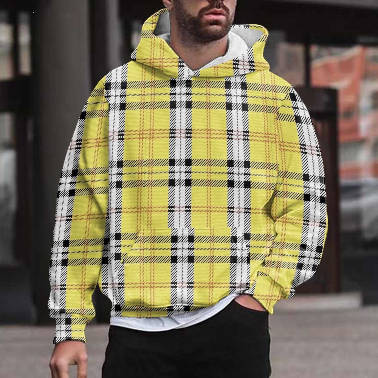 Black and top yellow checkered hoodie