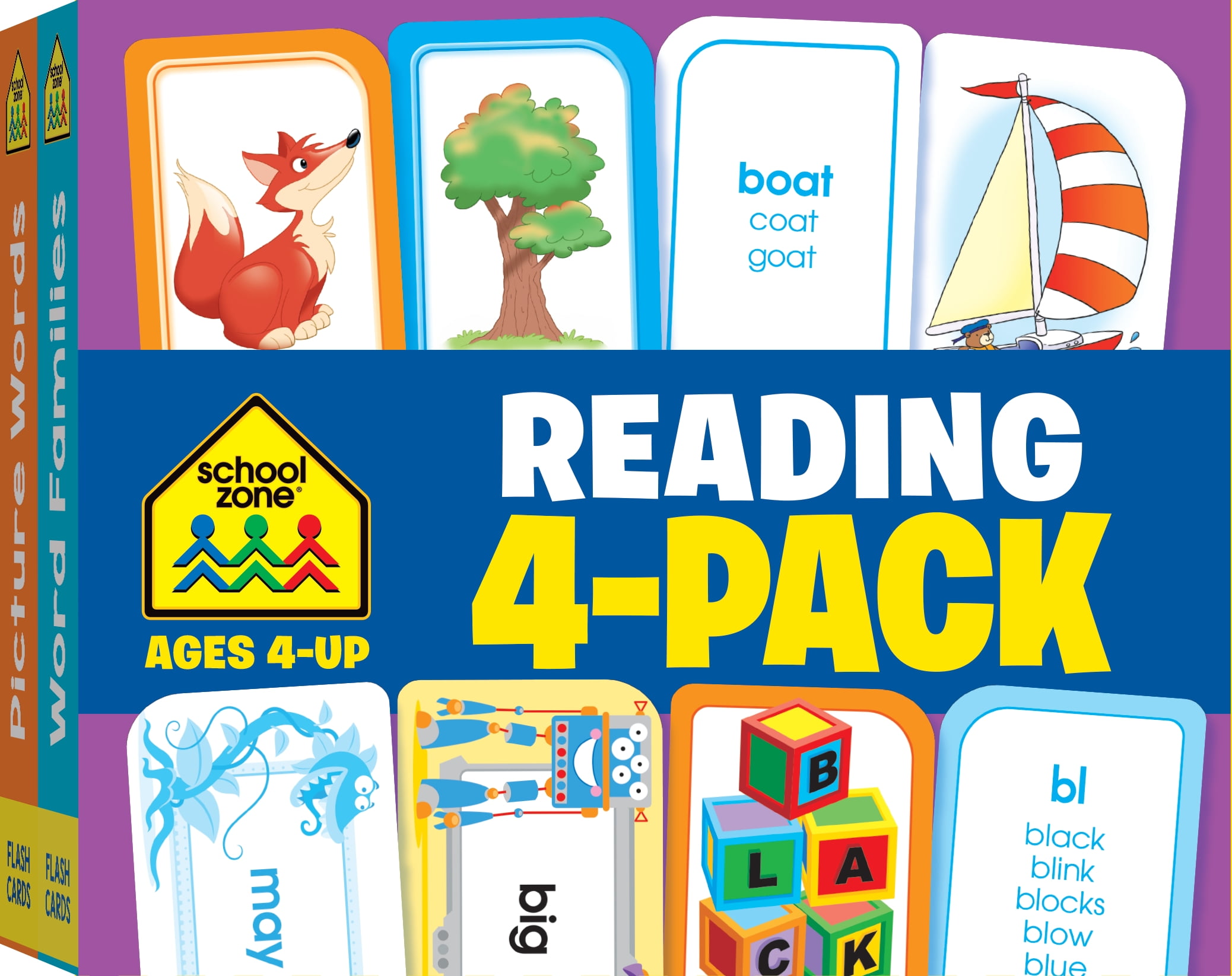 School Zone, Reading 4-Pack Flash Cards, 56ct, Pre-K and K