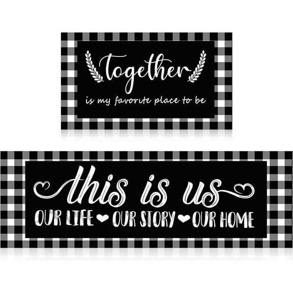 Farmhouse Kitchen Mat Set of 2 Non Slip Thick Kitchen Rugs and Mats Buffalo Plaid Waterproof Anti Fatigue Mats for Kitchen Floor Farmhouse Kitchen Rug Runner Standing Mat, 16 x 47 Inch, 16 x 28 Inch