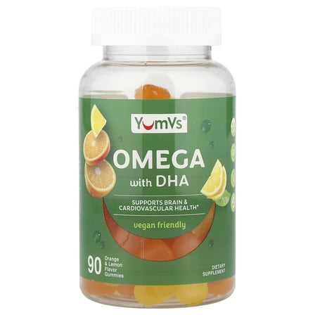 YumVs Omega With DHA Gummies, Orange & Lemon, 90 Gummies