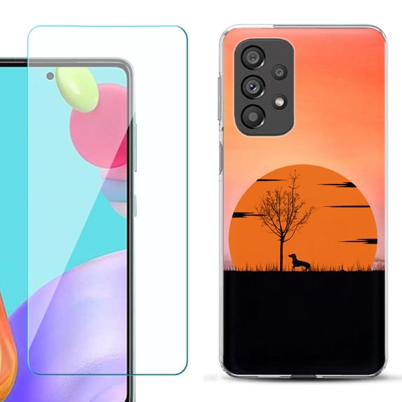 Slim-Fit Gel TPU Phone Case for Samsung Galaxy A33 5G, with Tempered Glass Screen Protector, by OneToughShield ® - Sunset Dachshund