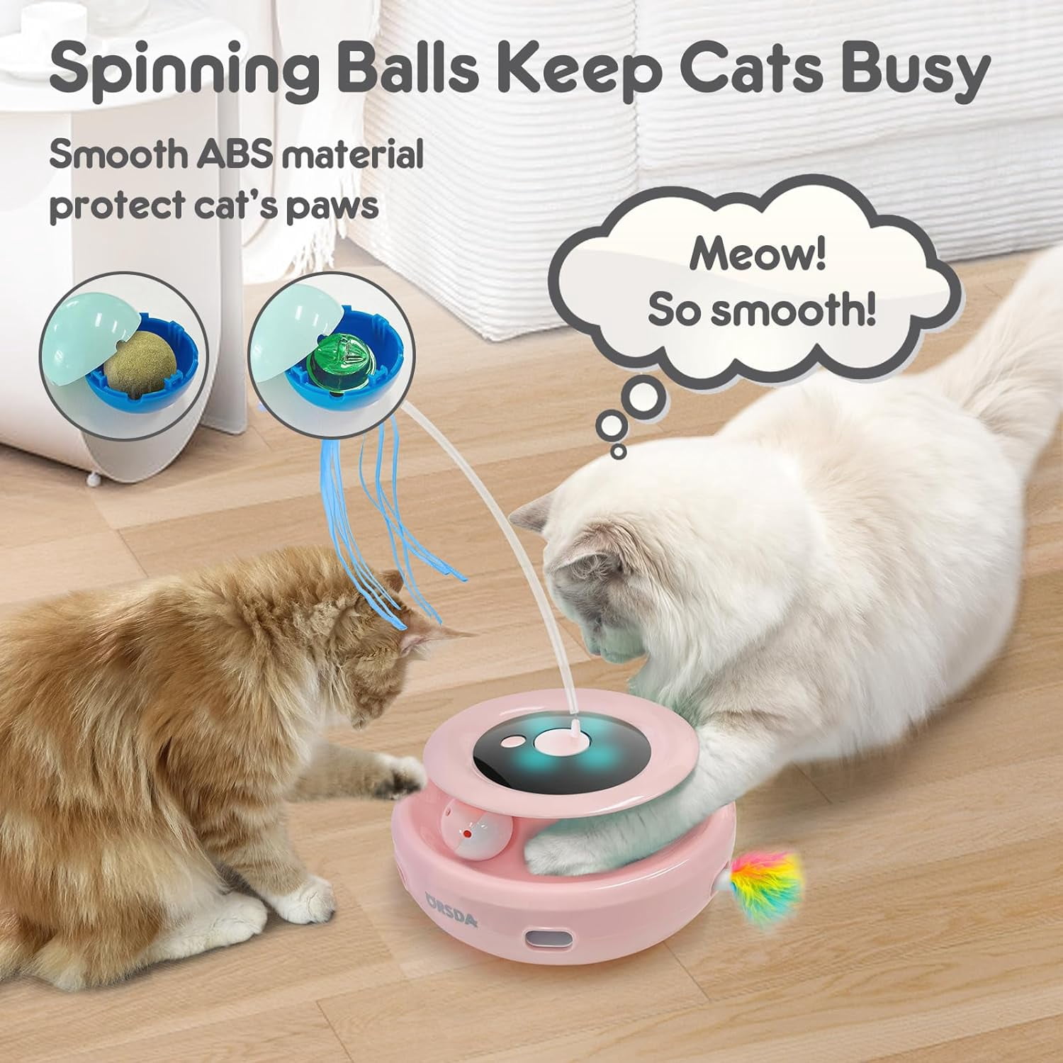 ORSDA 3-in-1 Cat Toys Rechargeable, Interactive Cat Toys for Indoor Cats Automatic Kitten Toy, Moving Ambush Feather, Fluttering Butterfly Toy, Track Balls, Whack a mole Cat Teaser with 11 Attachments