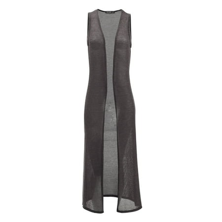 - MBJ WSK1526 Womens Lightweight Sleeveless Long Cardigan Vest with Side Slit L CHARCOAL