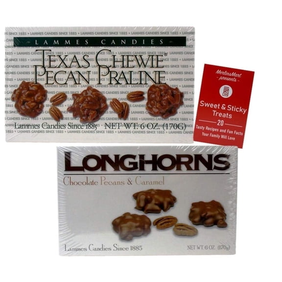 Gourmet Caramel Chocolate Pecan Candy (1) Texas Chewy Pecan Pralines (1) Milk Chocolate Covered Longhorns (6 ounces each)   MerlinsMart Zine | Lammes Candies