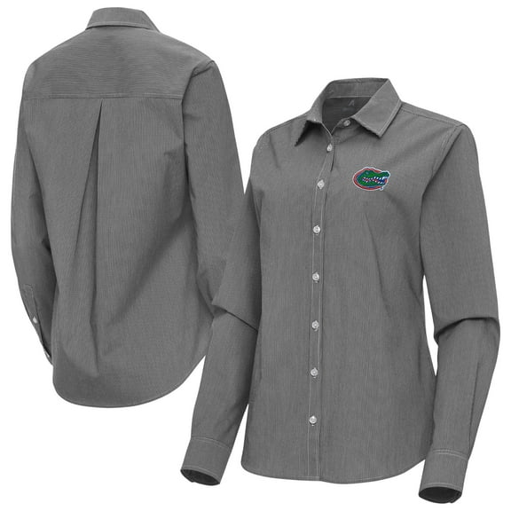 Women's Antigua Black Florida Gators Porter Woven Tri-Blend Long Sleeve Button-Up Shirt
