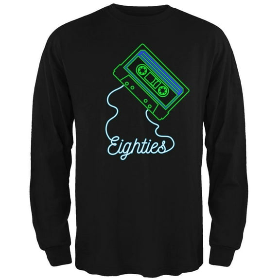 Retro 80s Neon Sign Cassette Tape Eighties Mens Long Sleeve T Shirt Black SM