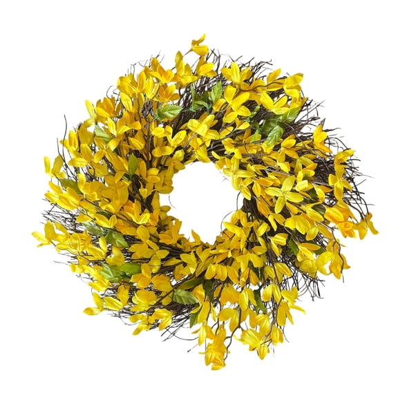 19.68Inch Spring Summer Wreath for Front Door, Yellow Forsythia Floral Wreath on Grapevine, Farmhouse Front Door Wreath for Easter, Christmas, Wedding, Porch, Wall & Home Decor