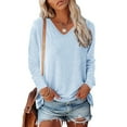 thumbnail image 2 of Long Sleeve Shirts for Women V Neck Women Cap Sleeve Summer Casual Tops V Neck Solid Color Casual Shirts Loose Fit Blouse Z0C-BU2, XL, 2 of 4
