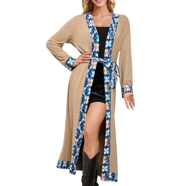 Albornoz de invierno para Mujer Gibobby Tipo cárdigan floral con cinturón