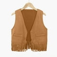 thumbnail image 2 of RUTAYY Girl Child Vest Top Western Cowboy Cow Vest Tassel Fringe Waist Coat Top Party Fun & Vibrant Designs, Khaki, 9-10 Years, 2 of 4