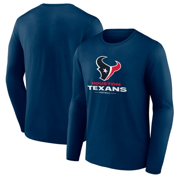 Men's Navy Houston Texans Logo Team Lockup Long Sleeve T-Shirt