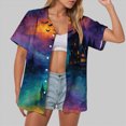 thumbnail image 2 of Towmus Womens Halloween Hawaiian Shirt Cute Pumpkin Spooky Castle Graphic Tee Magical Halloween Short Sleeve Button Up Tops, 2 of 6