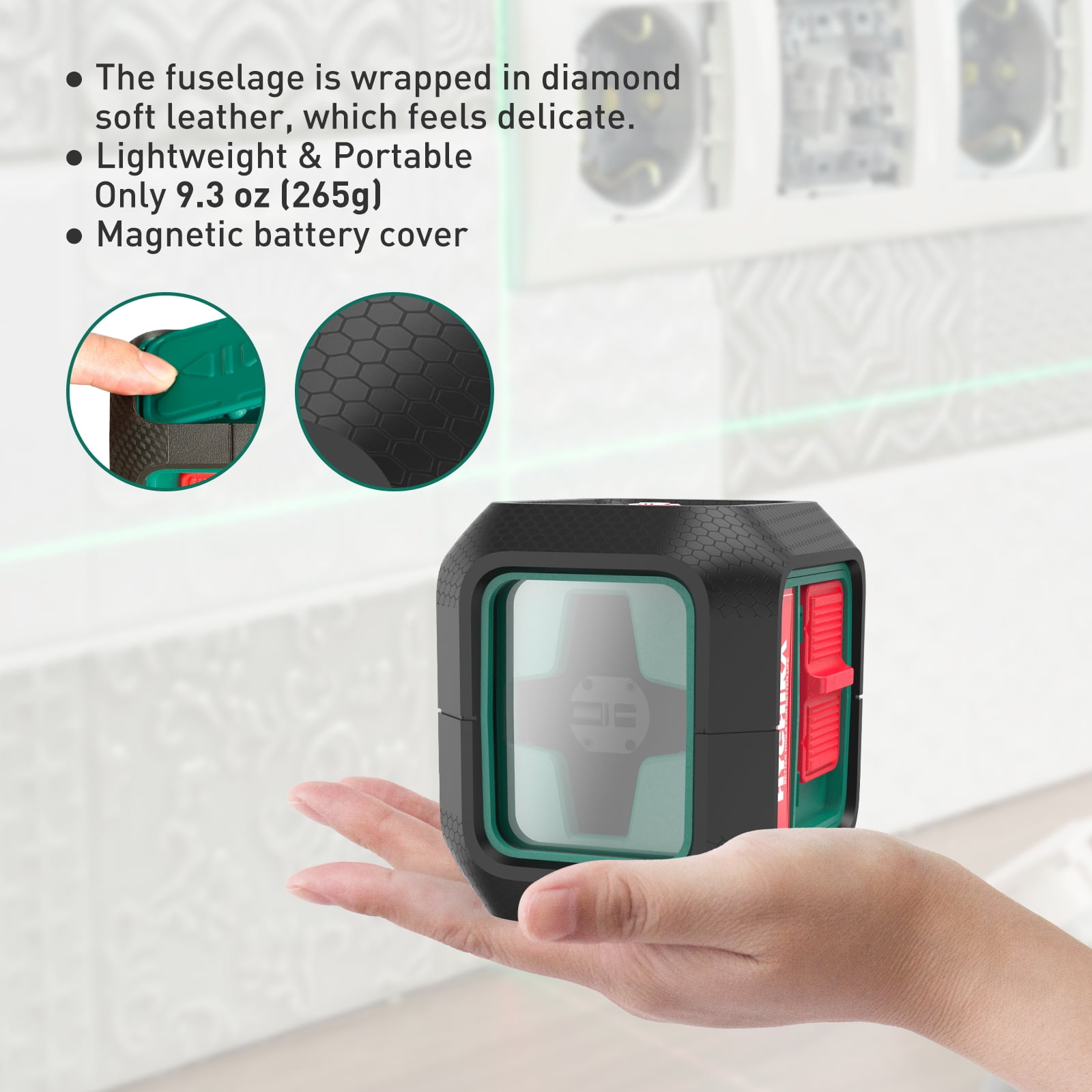 HYCHIKA Self-Leveling Green Laser Level 50ft Horizontal and Vertical Cross Line Laser with Battery Magnetic Base for Construction, Picture Hanging, Home Renovation