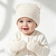thumbnail image 5 of NOLDARES Kids Winter Hat and Gloves Set Girls Boys Knit Beanie Hats with Pom Warm Snow Ski Cap for Toddler(M035-Light Yellow), 5 of 8