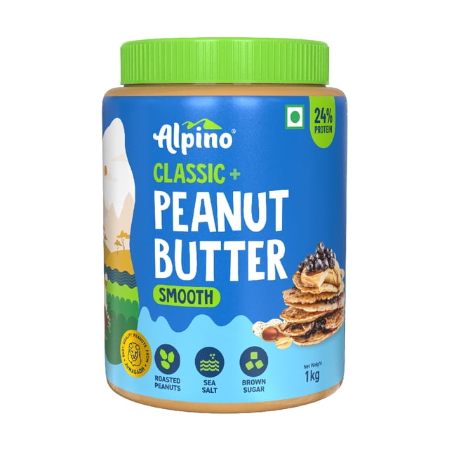 Alpino Classic Peanut Butter Smooth 1 kg | 90% Roasted Peanuts | High Protein | Gluten-Free | Vegan