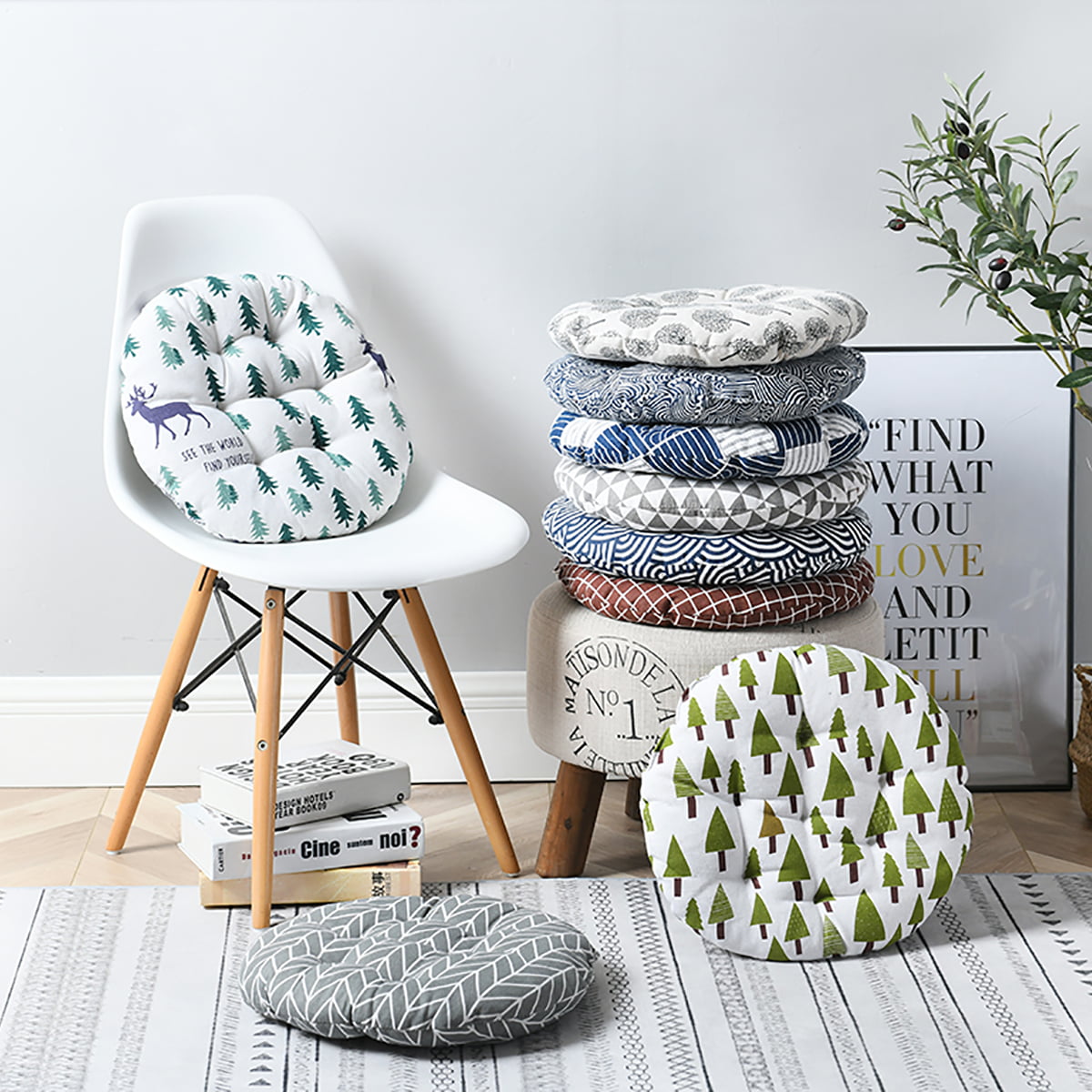 Round Printed Cushion Chair Seat Cushions Office Thicken Tatami Stool Seat Pads 