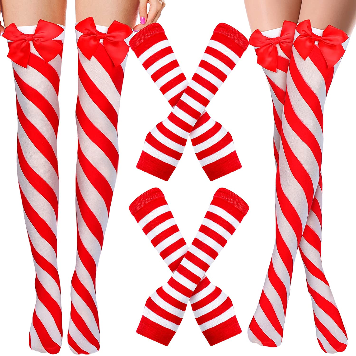 SHTUUYINGG4 Pairs Candy Cane Socks Red 