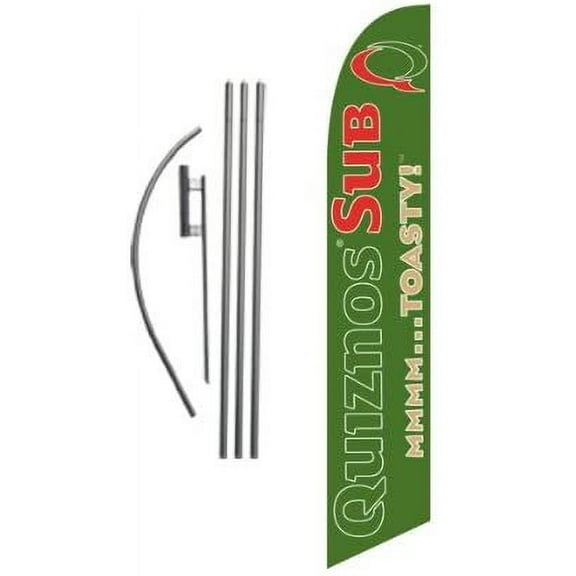 Quiznos Sub green 15ft Feather Banner Swooper Flag Kit - INCLUDES 15FT POLE KIT w/GROUND SPIKE