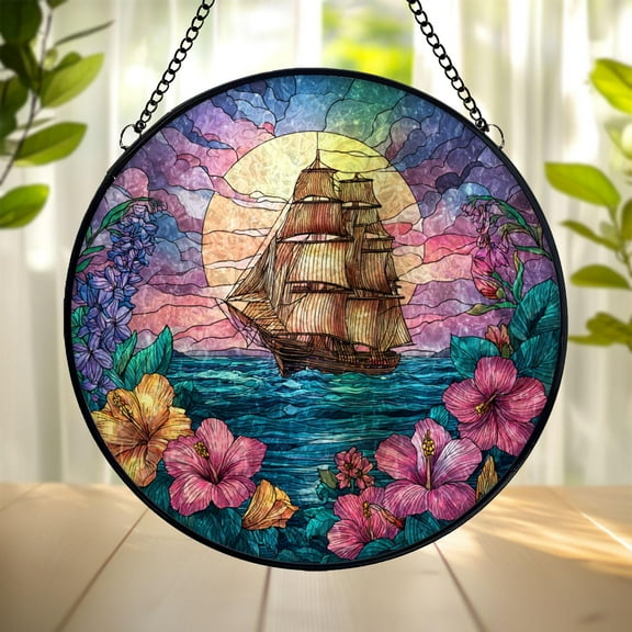 LV Gifts Blue Evil Eye Stained Glass Suncatcher, Mandala Round Window Hanging Ornament, Protective Sun Catcher Home Decor Gift for Good Luck