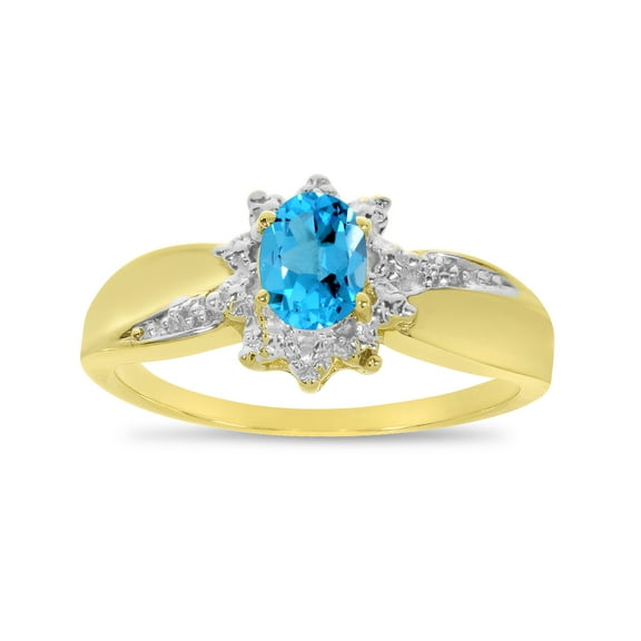 10k Yellow Gold Oval Blue Topaz And Diamond Ring