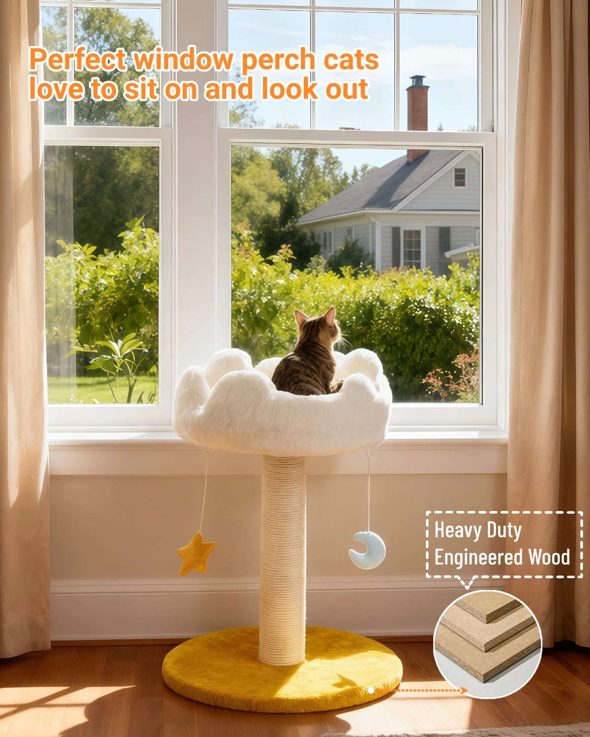 Happi N Pets Cloud Cat Tree, Cat Scratching Post with Bed, Small Cat Tree, Featuring with Cloud Soft Perch & Cute Toys, Removeable Cover, Bonus Catnip