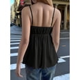 thumbnail image 6 of Women's Sleeveless Babydoll Deep Neck Spaghetti Strap Flared Hem Flowy Tank Top for Daily Wear Black M, 6 of 7