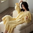 thumbnail image 5 of Municipal Lace Nightgown Fleece Sleepwear Womens Winter Night Dress Warm One Piece Pajamas Long Sleeve Solid Bow Ruffle Home Wear, 5 of 6