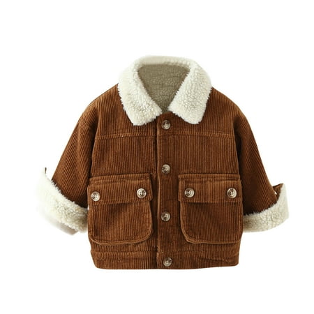 

EHTMSAK Toddler Child Boy Girls High Neck Coat Infant Baby Fall Winter Button Up Pockets Outerwear Fleece Long Sleeve Jacket Coffee 90
