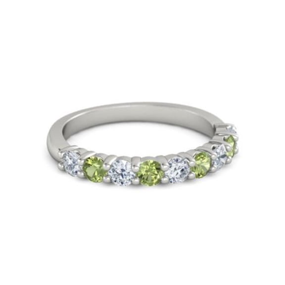 925 Sterling Silver Round 2.50 MM White Cz Peridot Half Eternity Women Ring Size US- 4