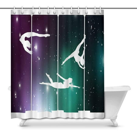 MKHERT Silhouettes Female Pole Dancers On Galactic Space Background House Decor Shower Curtain Bathroom Decorative Bathroom Shower Curtain Set Rings 66x72