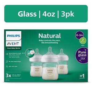 Philips Avent Natural Glass Baby Bottles, 4 oz, 3-Pack