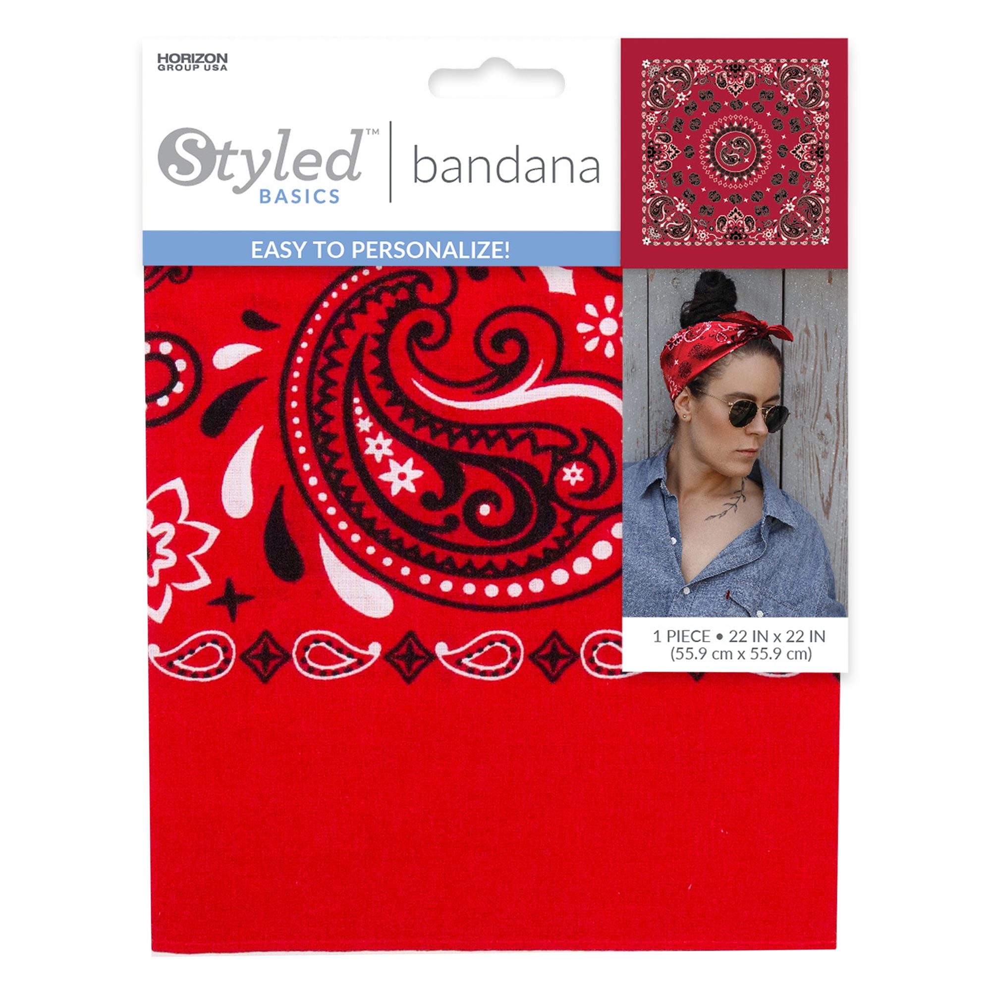 Styled Basics Red Paisley Bandana, Unisex, Adult, 100% Cotton, 22" x 22"
