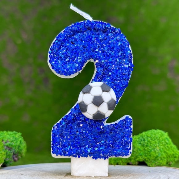 Yhmxh Artificial Plants Outdoor,Fake Flowers, Soccer Birthday Candle 9th Soccer Cake Topper Decor Nine Year Candles Blue Glitter Number 9 For Cupcake Topper Decorations Birthday Party Kids Adults