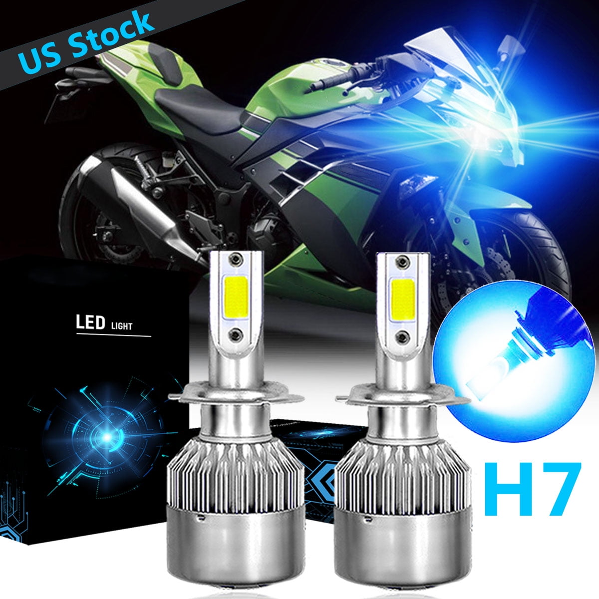 SHENKENUO For Kawasaki Ninja ZX6R ZX636C 2003-2006 ZX636E 2013-2014 LED  Headlights Bulb,H7,8000K Ice Blue,Pack of 2,C15