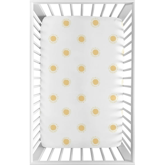 Sweet Jojo Designs Boho Sun White and Mustard Yellow Boy, Girl, Unisex/Gender Neutral Mini Fitted Crib Sheet