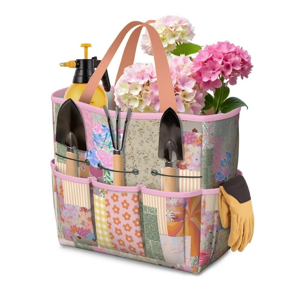 Garden Tool Bag,Pioneer Flower Floral Print Pattern Garden Tool Organizer,Garden Gifts,Waterproof Multi-Pocket Garden Tool Storage 11.8x5.5x11.4 Inch(Tools NOT Included)