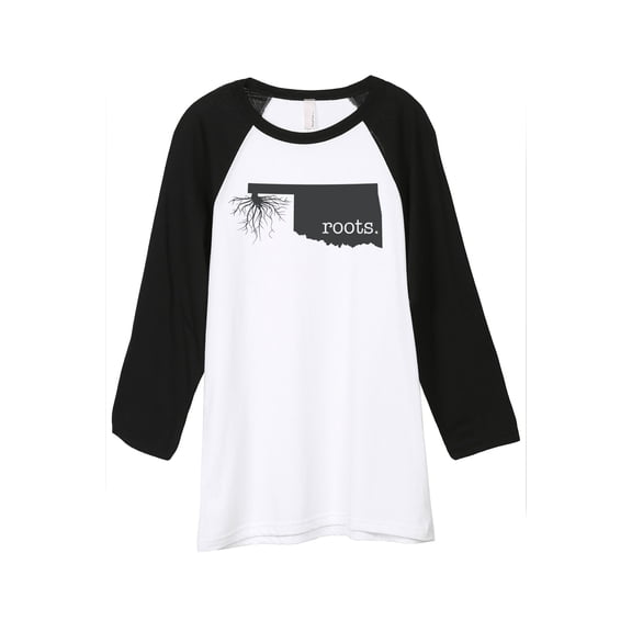 Thread Tank Home Roots State Oklahoma OK Unisex 3/4 Sleeves Baseball Raglan White Black Small