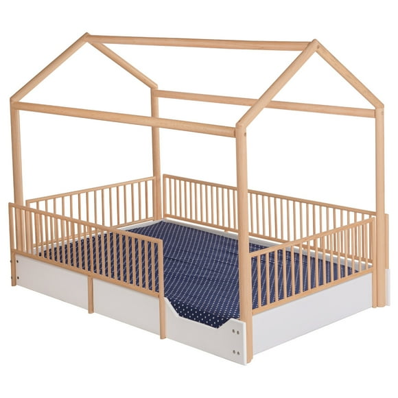 Cama Casa Montessori De Madera Barnizada - Individual Duduk
