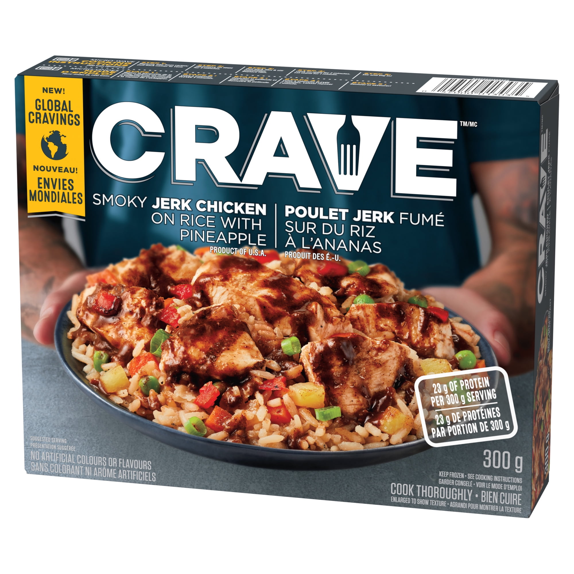 CRAVE Smoky Jerk Chicken on Rice with Pineapple Frozen Meal, 300 G Box, CRAVE Smoky Jerk Chicken on Rice with Pineapple Frozen Meal, 300 g Box
