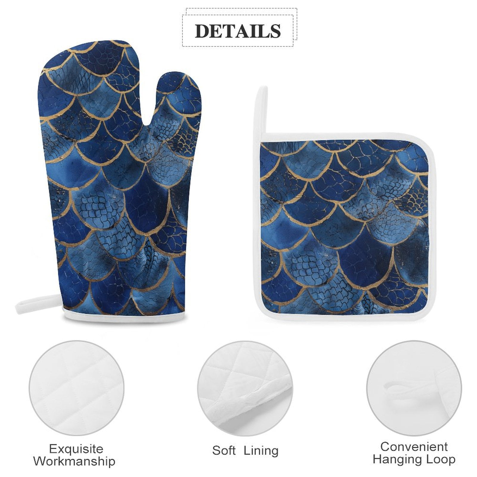 Ocean Cute Mermaid Oven Mitts And Pot Holders Sets of 4 Oven Gloves Set Potholders for Kitchen Cooking Baking Grilling Anti Scald Hot Pads And Heat Resistant