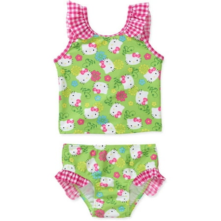 Hello Kitty Baby Girls' 2 Piece Gingham Tankini Swimsuit