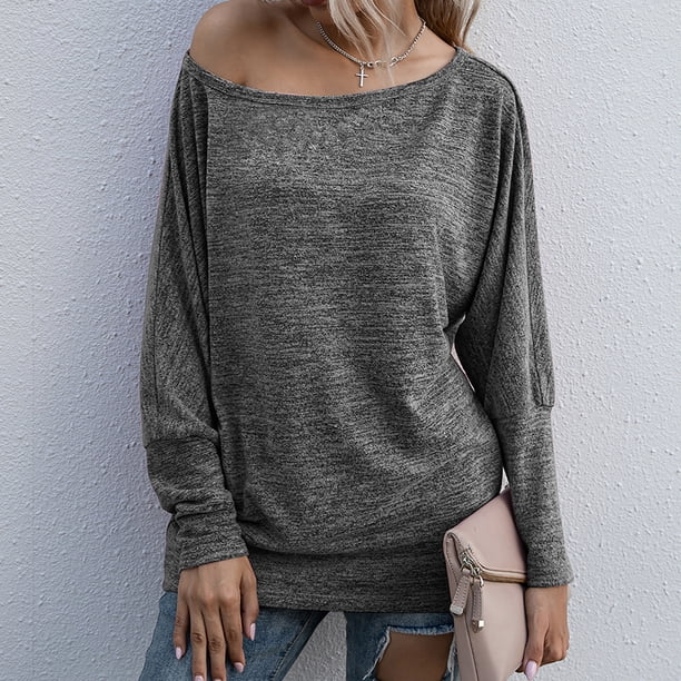 Camiseta de mujer, blusa de túnica suelta de manga larga Irfora Gris/Extragrande