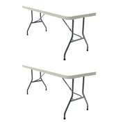Ontario Furniture Folding Table 8 Foot Plastic White Resin Heavy Duty Steel Legs Carry Handle 2-Pack